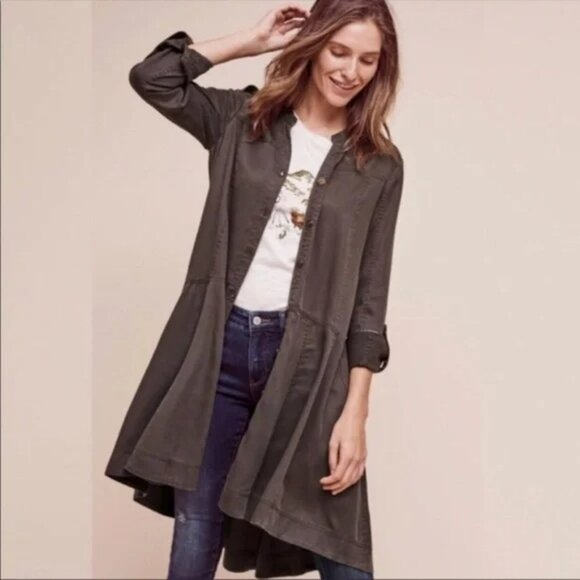 Anthropologie Holding Horses Mariona Shirt Dress Military Utility.  SZ 4P - Picture 3 of 4